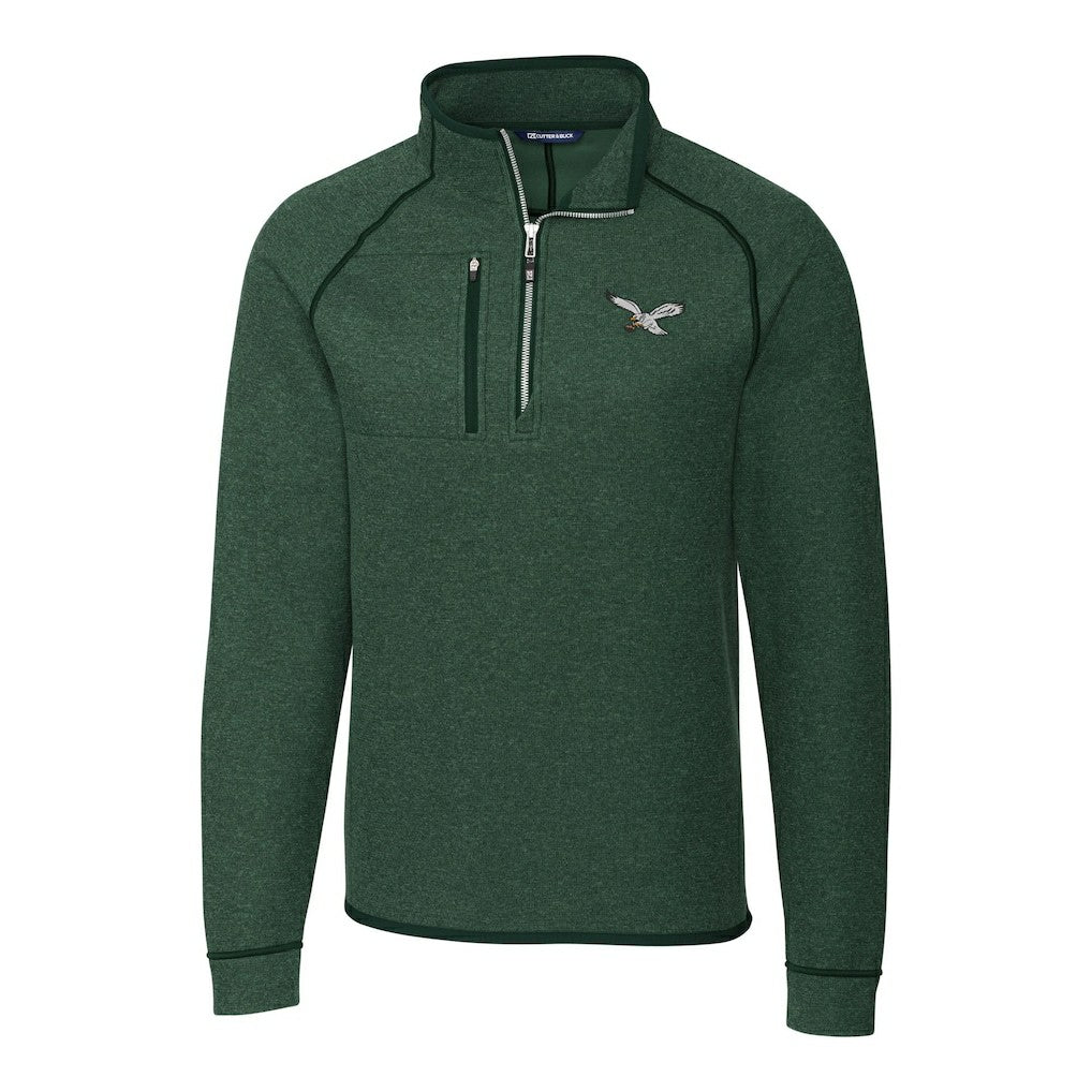 Philadelphia Eagles Cutter & Buck Gridiron Classics Big & Tall Mainsail Sweater-Knit Half-Zip Pullover Jacket - Heather Green online