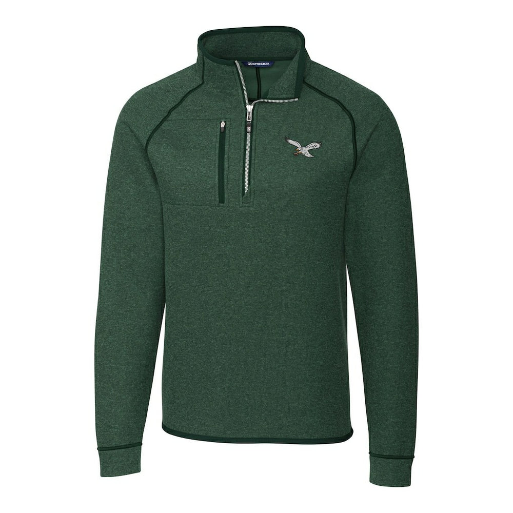 Philadelphia Eagles Cutter & Buck Gridiron Classics Big & Tall Mainsail Sweater-Knit Half-Zip Pullover Jacket - Heather Green online
