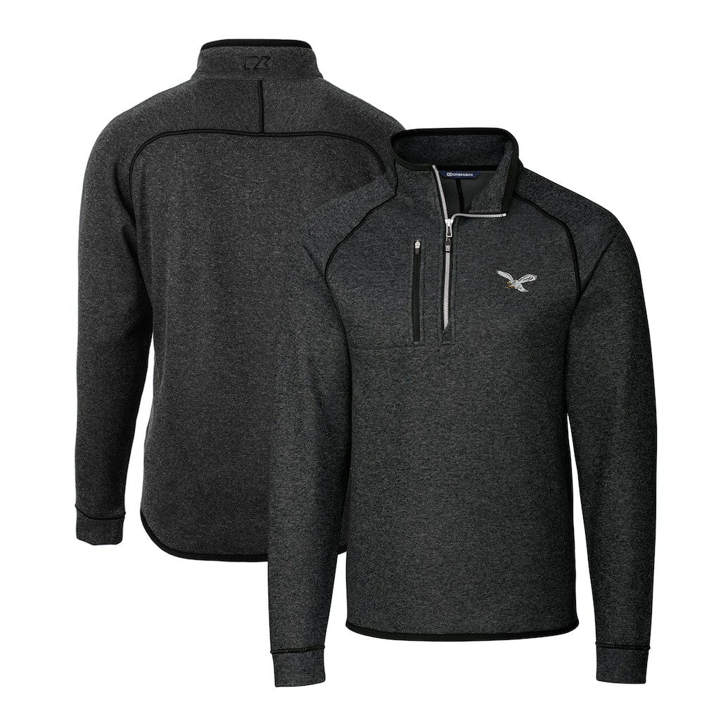 Philadelphia Eagles Cutter & Buck Gridiron Classics Big & Tall Mainsail Sweater-Knit Half-Zip Pullover Jacket - Heather Gray discount