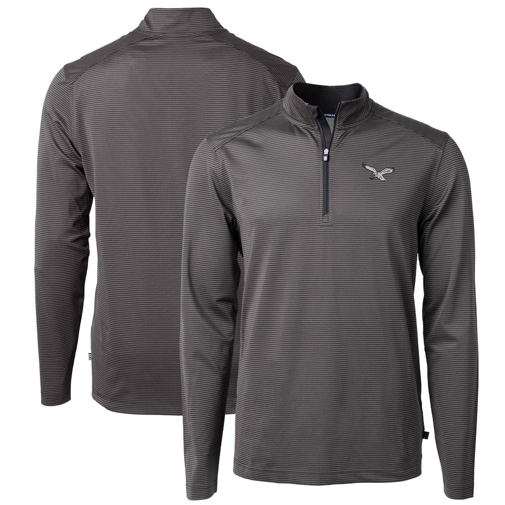 Philadelphia Eagles Cutter & Buck Gridiron Classics Big & Tall Virtue Eco Pique Micro Stripe Recycled Quarter-Zip Pullover Top - Charcoal online