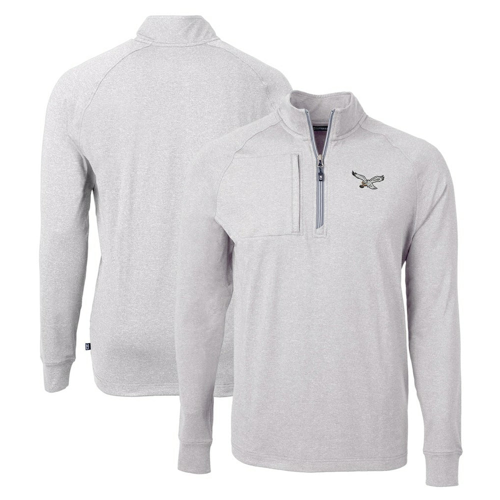 Philadelphia Eagles Cutter & Buck Gridiron Classics Big & Tall Adapt Eco Knit Heather Quarter-Zip Pullover Top - Heather Gray cheap