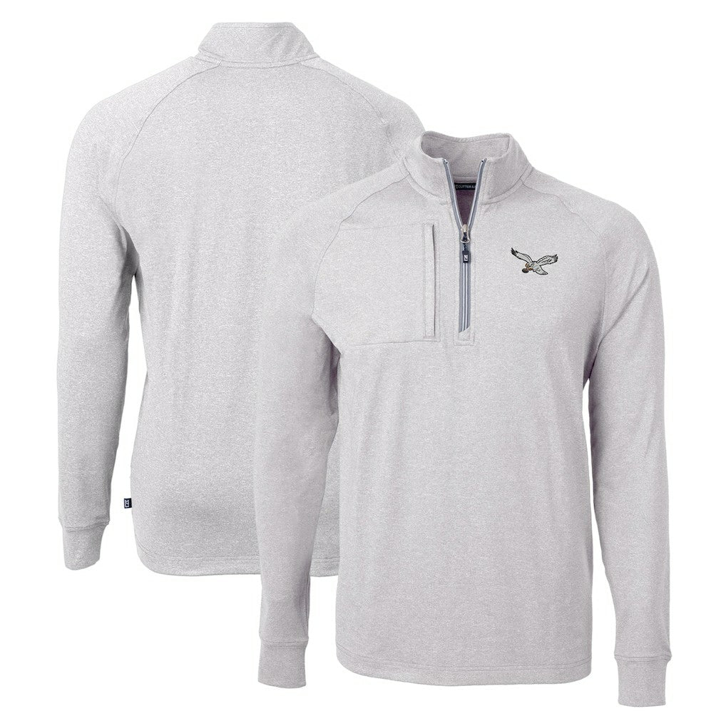 Philadelphia Eagles Cutter & Buck Gridiron Classics Big & Tall Adapt Eco Knit Heather Quarter-Zip Pullover Top - Heather Gray cheap