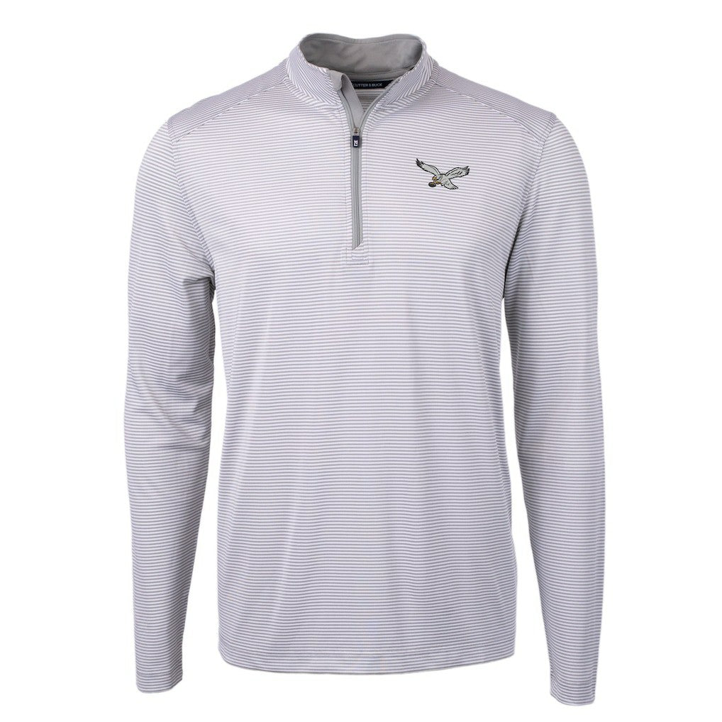 Philadelphia Eagles Cutter & Buck Gridiron Classics Big & Tall Virtue Eco Pique Micro Stripe Recycled Quarter-Zip Pullover Top - White discount