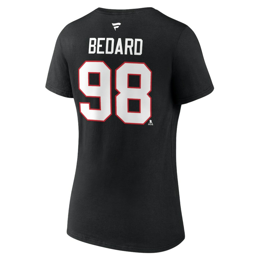 Connor Bedard Chicago Blackhawks Fanatics Women's Authentic Stack Name & Number V-Neck T-Shirt Black
