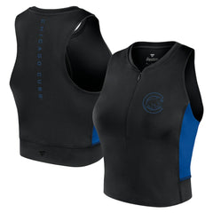 Chicago Cubs Women's Studio Half-Zip Fitted Gym Tank Top - Black