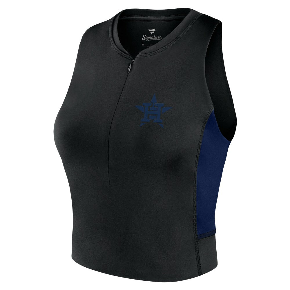 Houston Astros Women's Studio Half-Zip Fitted Gym Tank Top - Black