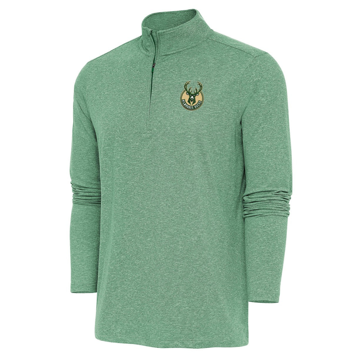 Milwaukee Bucks Antigua Hunk Quarter-Zip Pullover Top - Hunter Green for sale