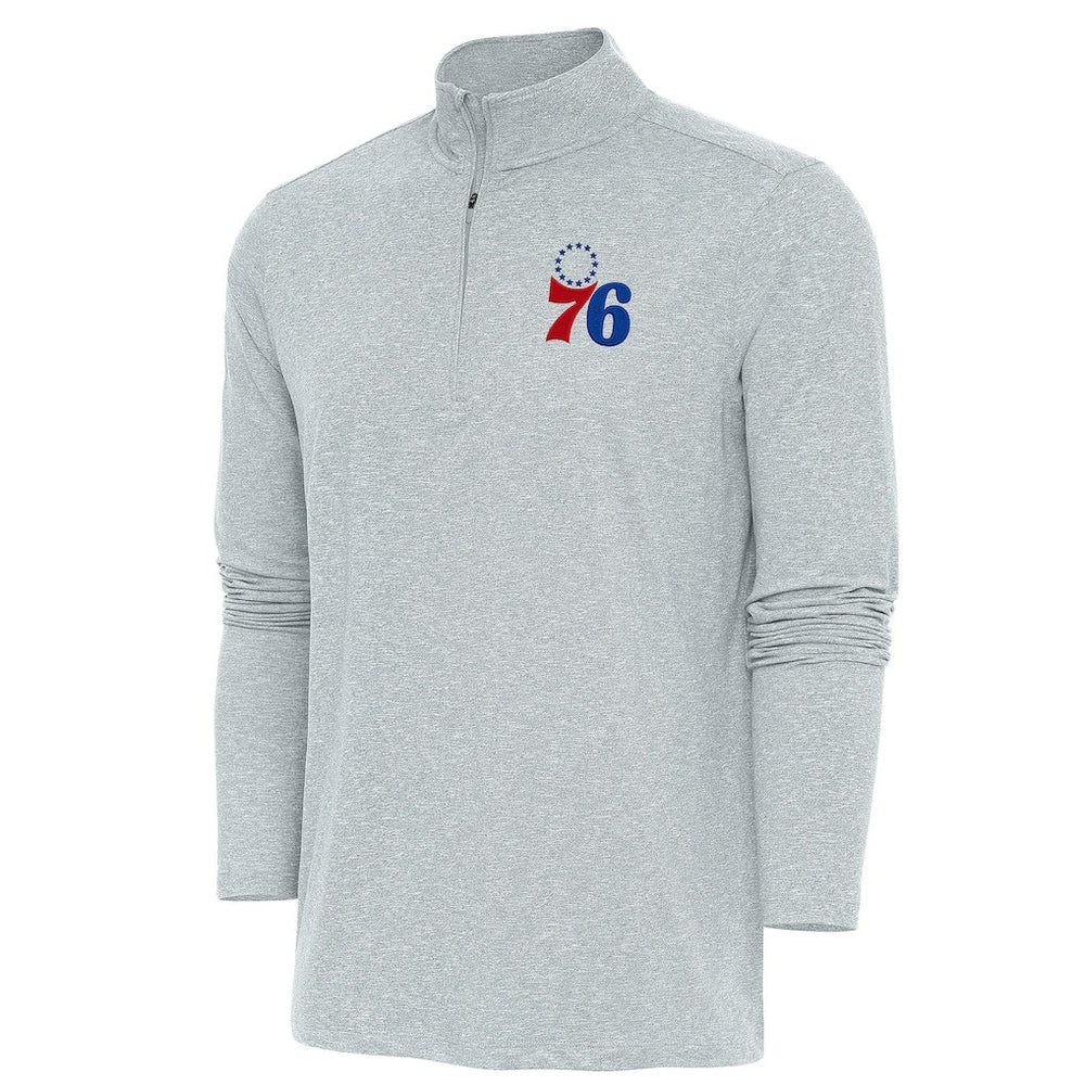 Philadelphia 76ers Antigua Hunk Quarter-Zip Pullover Top - Heather Gray sale