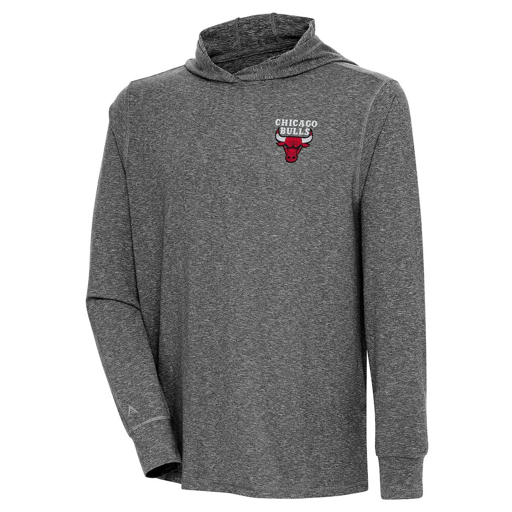 Chicago Bulls Antigua Saga Long Sleeve Hoodie T-Shirt - Heather Black on sale