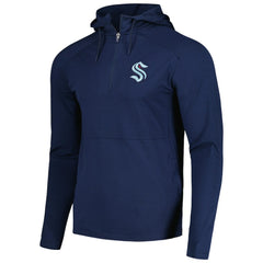 Seattle Kraken Antigua Spikes Raglan Quarter-Zip Hoodie Heather Navy