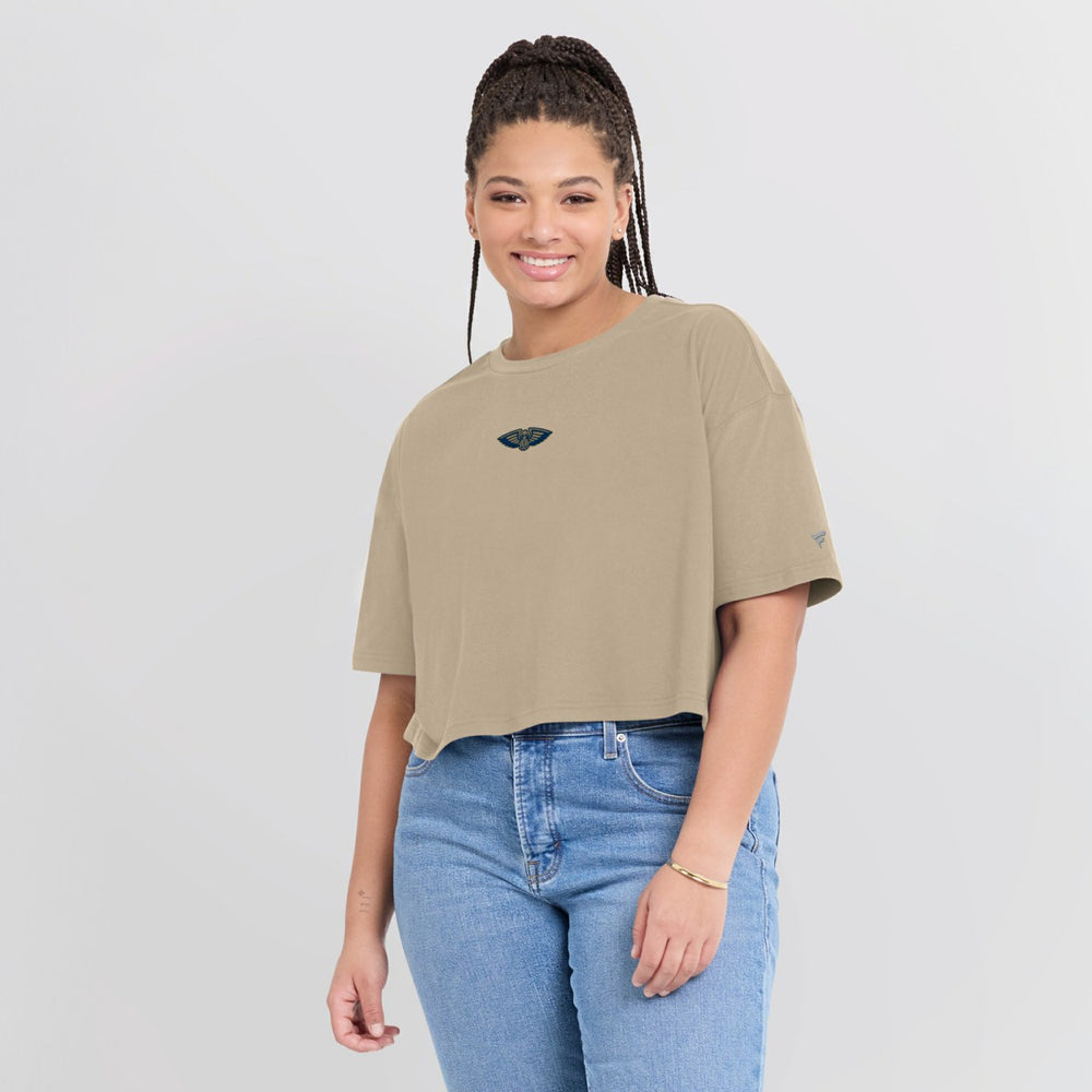 New Orleans Pelicans Women's Elements Super Soft Boxy Cropped T-Shirt - Khaki | Fanatics sale
