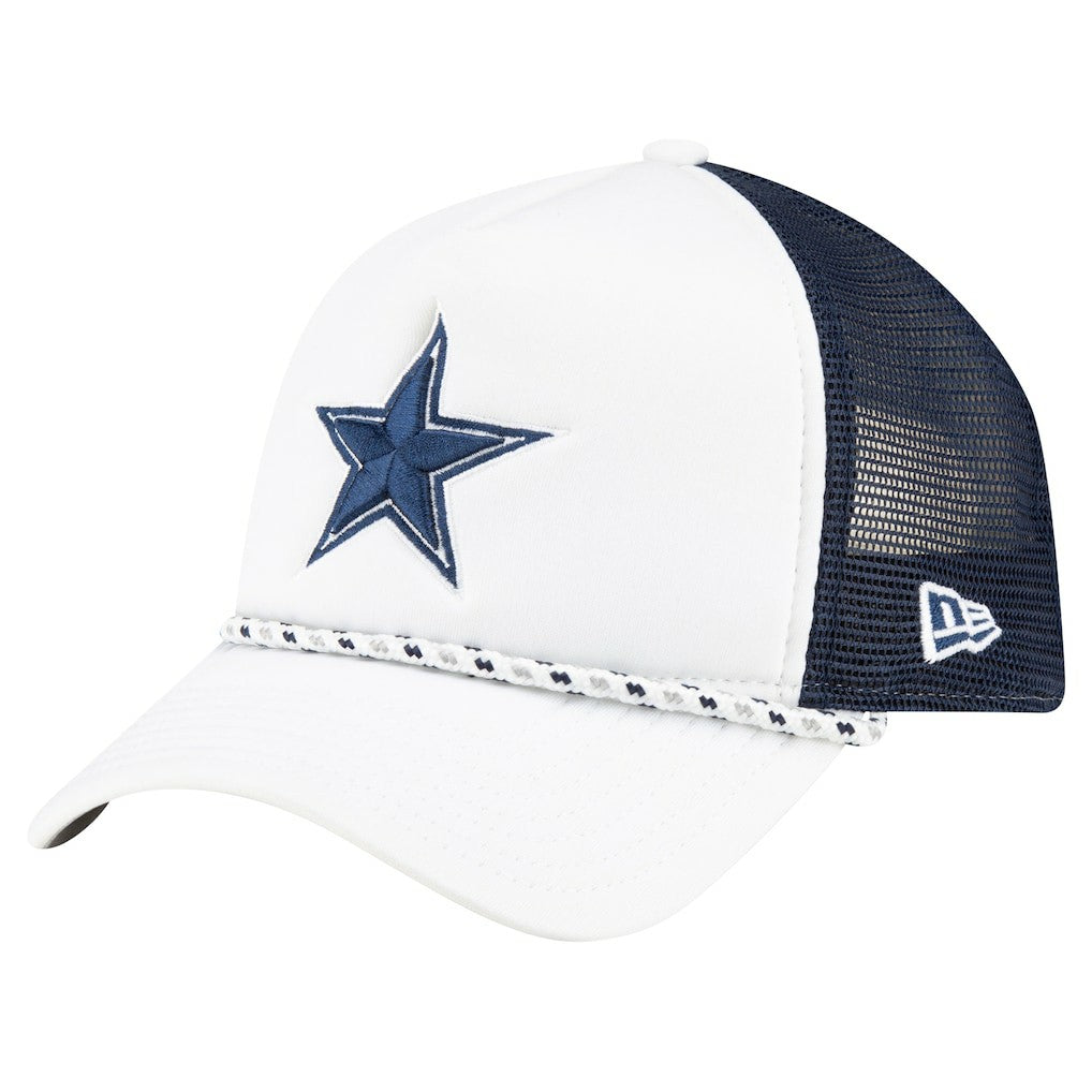 Dallas Cowboys New Era Court Sport Foam Front A-Frame 9FORTY Adjustable Trucker Hat - White/Navy for sale