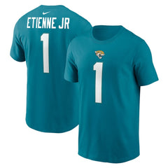 Travis Etienne Jacksonville Jaguars Player Name & Number T-Shirt - Teal | Nike for sale