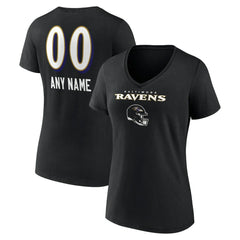 Baltimore Ravens Women's Personalized Name & Number Team Wordmark V-Neck T-Shirt - Black for sale