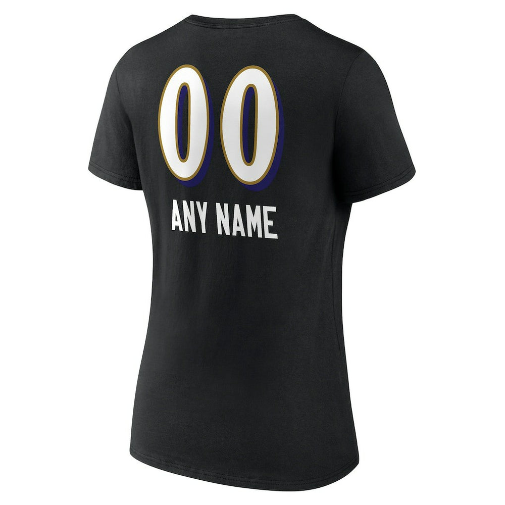 Baltimore Ravens Women's Personalized Name & Number Team Wordmark V-Neck T-Shirt - Black for sale