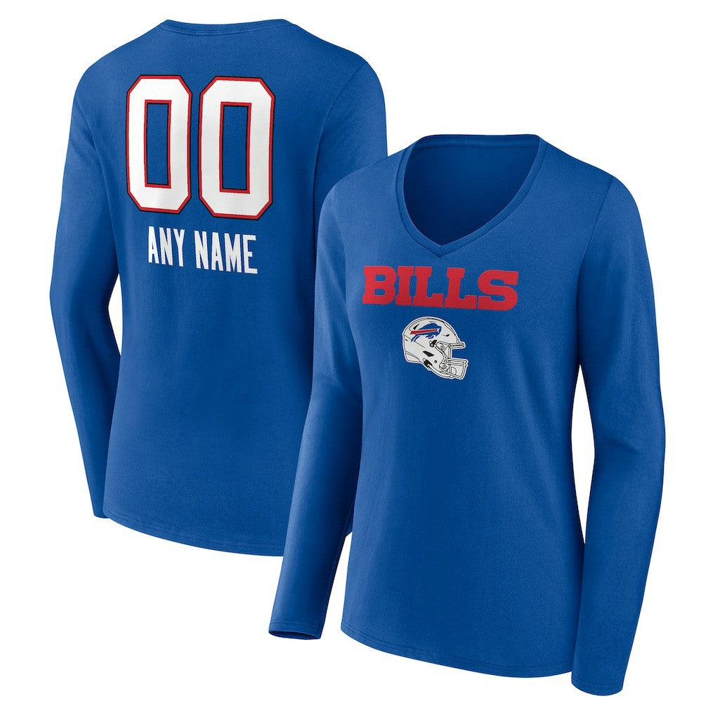 Buffalo Bills Women's Personalized Name & Number Team Wordmark Long Sleeve V-Neck T-Shirt - Royal outlet