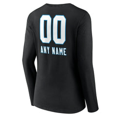 Carolina Panthers Women's Personalized Name & Number Team Wordmark Long Sleeve V-Neck T-Shirt - Black cheap