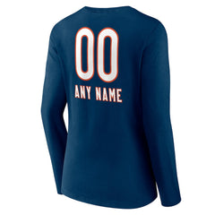 Chicago Bears Women's Personalized Name & Number Team Wordmark Long Sleeve V-Neck T-Shirt - Navy on sale