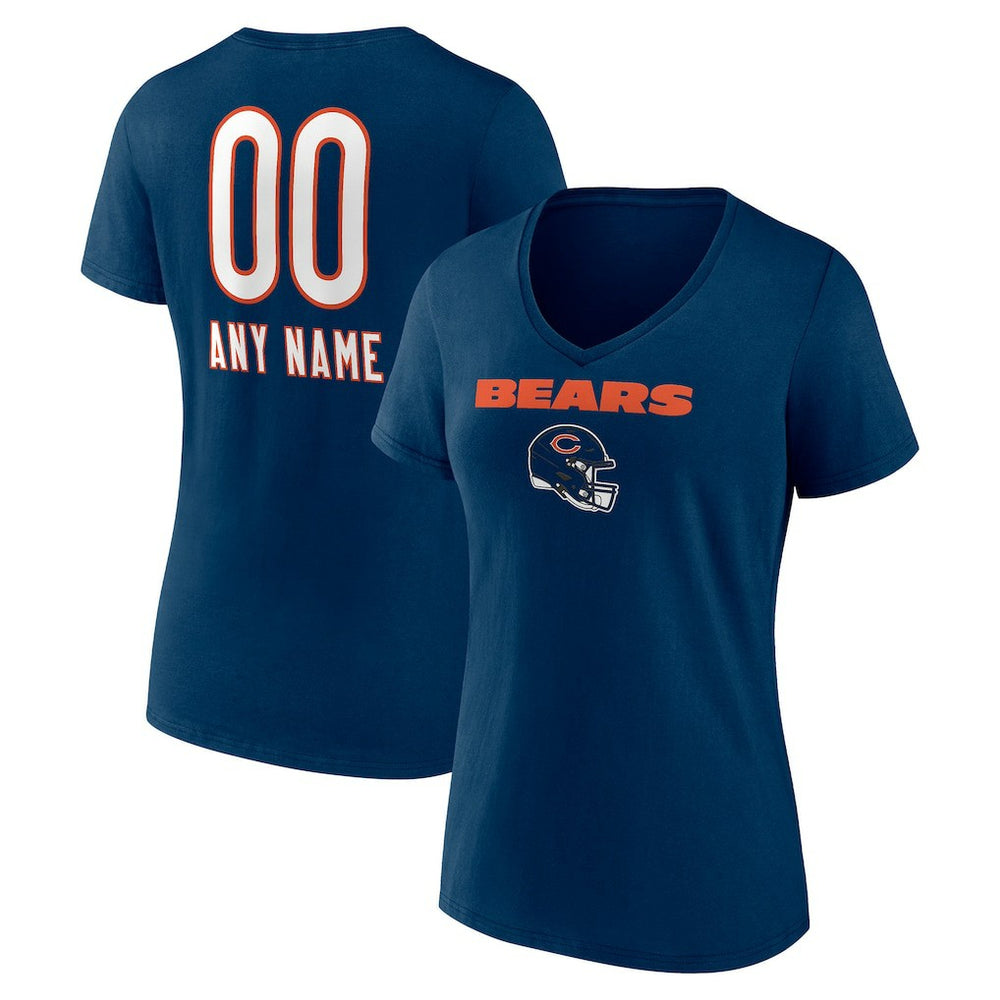 Chicago Bears Women's Personalized Name & Number Team Wordmark V-Neck T-Shirt - Navy discount
