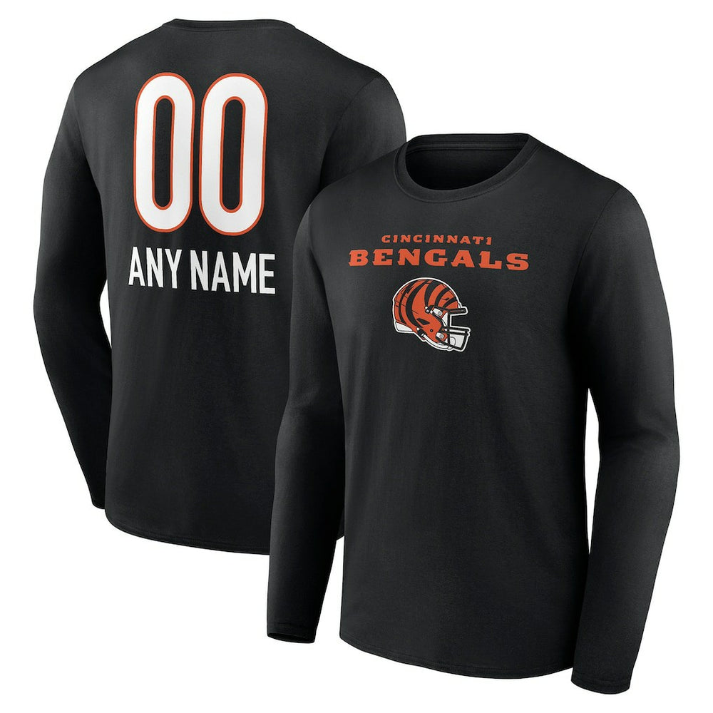 Cincinnati Bengals Personalized Name & Number Team Wordmark Long Sleeve T-Shirt - Black for sale
