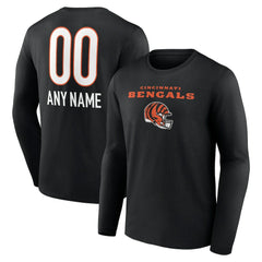 Cincinnati Bengals Personalized Name & Number Team Wordmark Long Sleeve T-Shirt - Black for sale