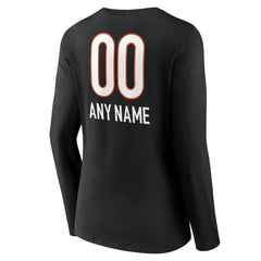 Cincinnati Bengals Women's Personalized Name & Number Team Wordmark Long Sleeve V-Neck T-Shirt - Black discount