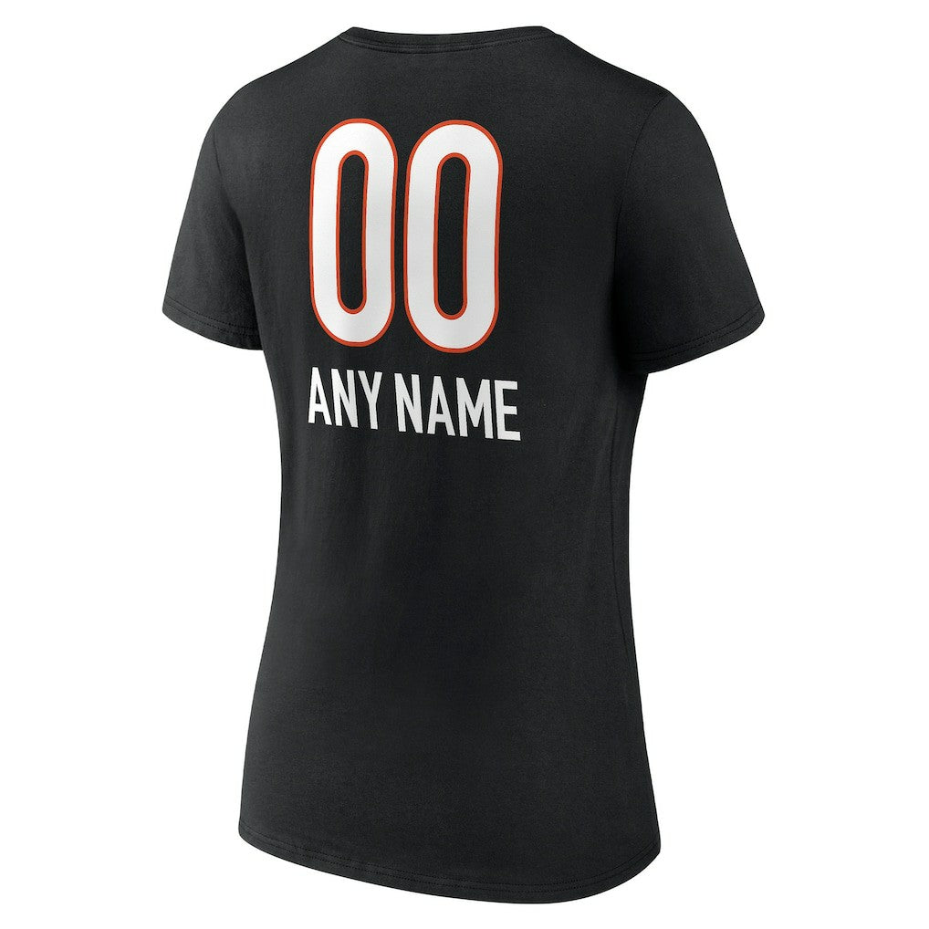 Cincinnati Bengals Women's Personalized Name & Number Team Wordmark V-Neck T-Shirt - Black cheap