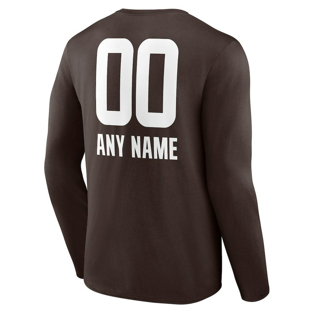 Cleveland Browns Personalized Name & Number Team Wordmark Long Sleeve T-Shirt - Brown on sale