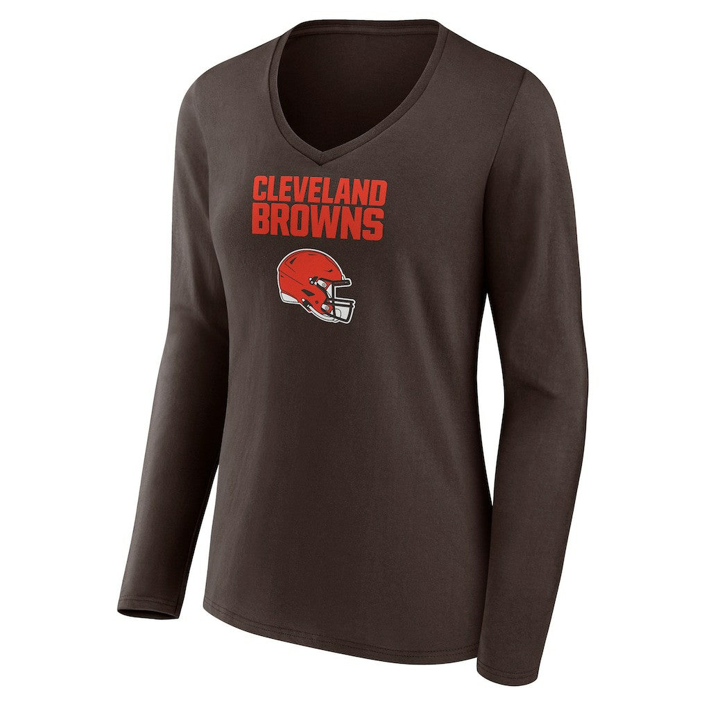 Cleveland Browns Women's Personalized Name & Number Team Wordmark Long Sleeve V-Neck T-Shirt - Brown cheap