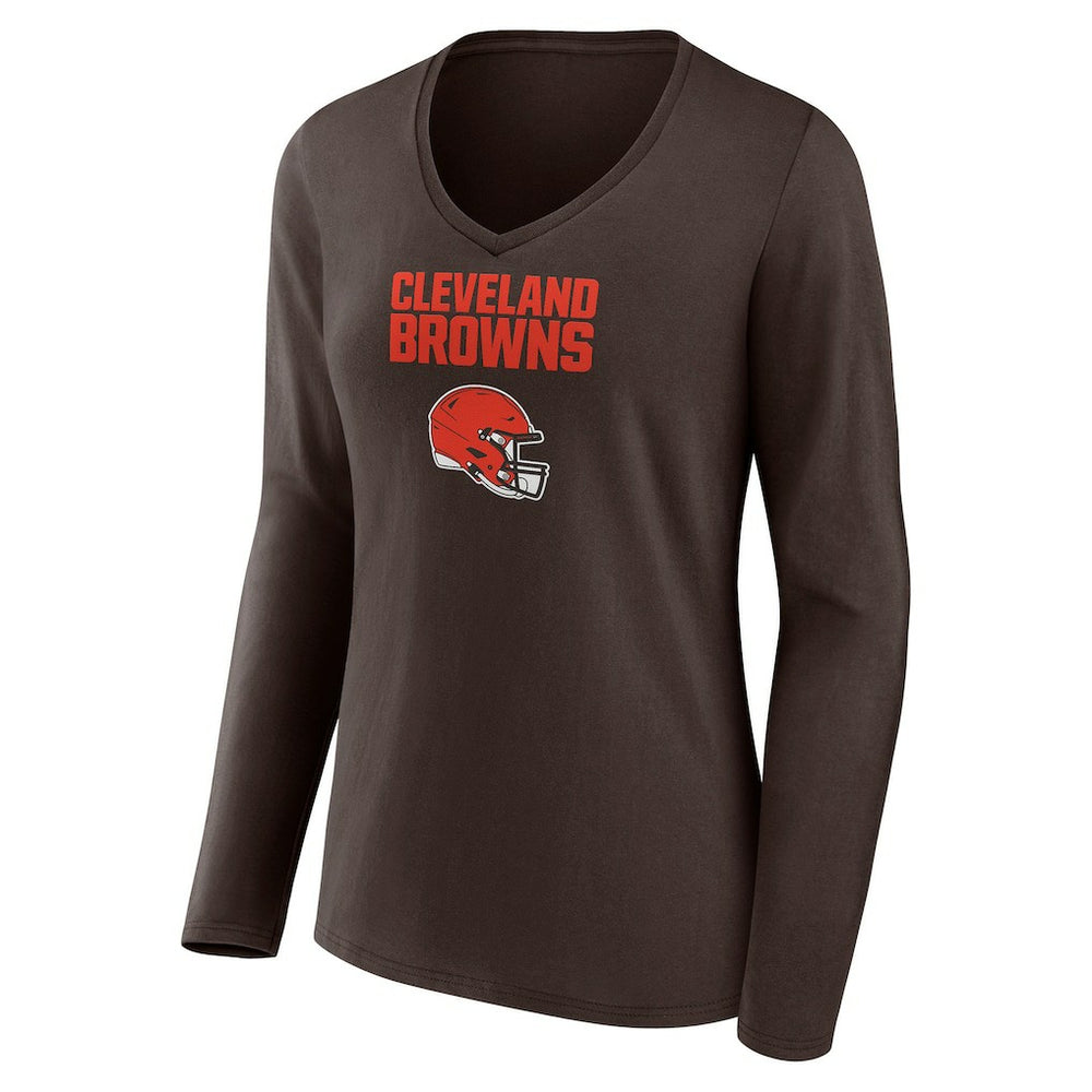 Cleveland Browns Women's Personalized Name & Number Team Wordmark Long Sleeve V-Neck T-Shirt - Brown cheap