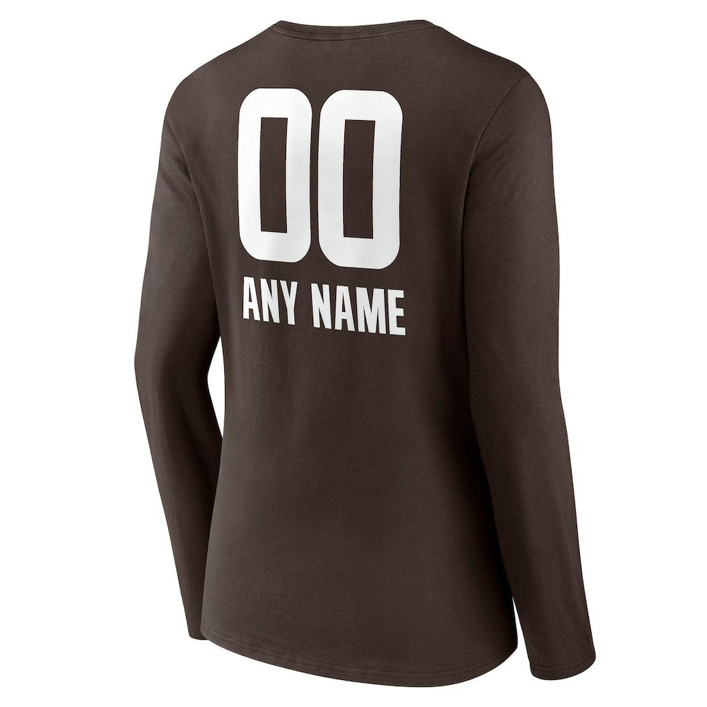 Cleveland Browns Women's Personalized Name & Number Team Wordmark Long Sleeve V-Neck T-Shirt - Brown cheap