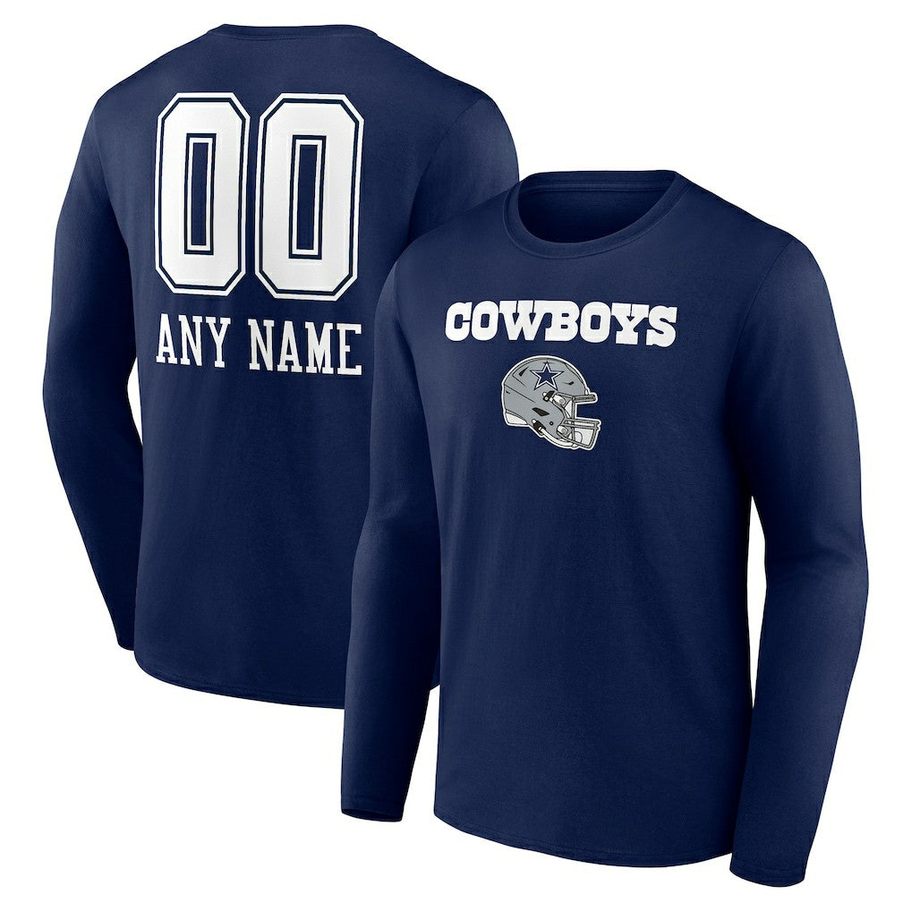 Dallas Cowboys Personalized Name & Number Team Wordmark Long Sleeve T-Shirt - Navy on sale