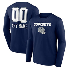 Dallas Cowboys Personalized Name & Number Team Wordmark Long Sleeve T-Shirt - Navy on sale