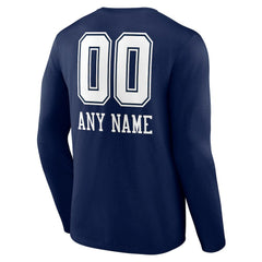 Dallas Cowboys Personalized Name & Number Team Wordmark Long Sleeve T-Shirt - Navy on sale