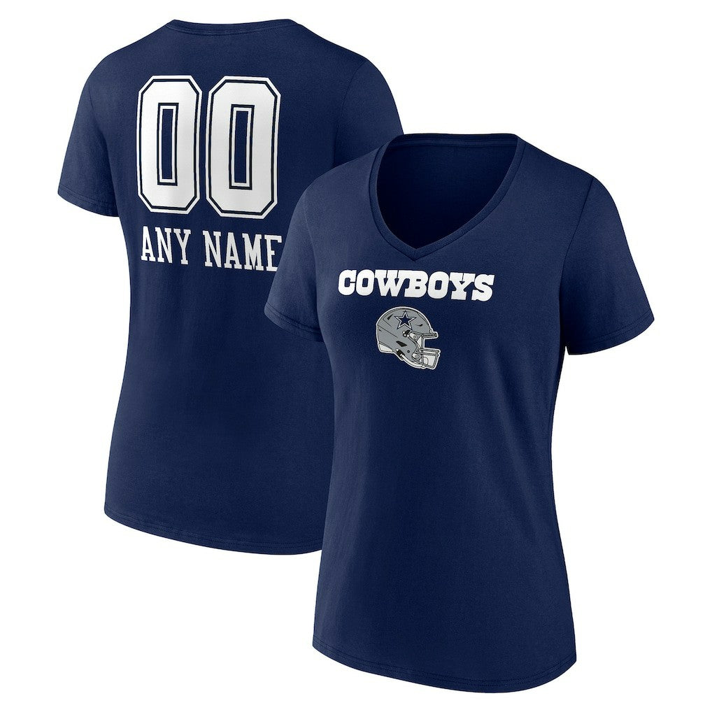 Dallas Cowboys Women's Personalized Name & Number Team Wordmark V-Neck T-Shirt - Navy sale