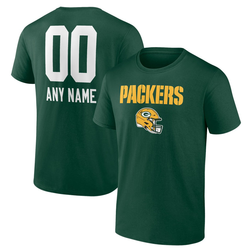 Green Bay Packers Personalized Name & Number Team Wordmark T-Shirt - Green discount