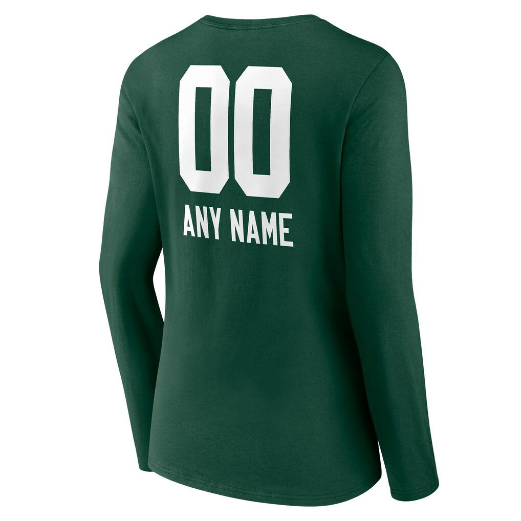 Green Bay Packers Women's Personalized Name & Number Team Wordmark Long Sleeve V-Neck T-Shirt - Green on sale