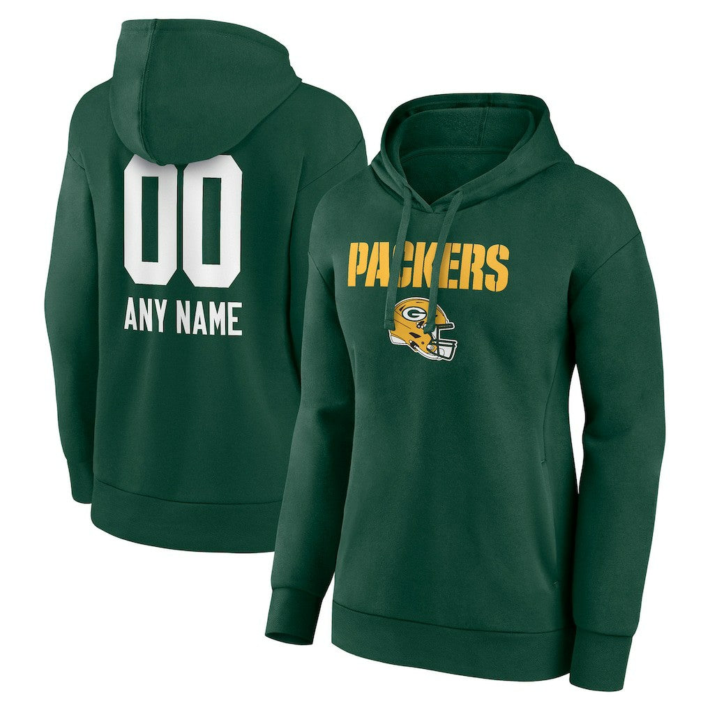 Green Bay Packers Women's Personalized Name & Number Team Wordmark Pullover Hoodie - Green online