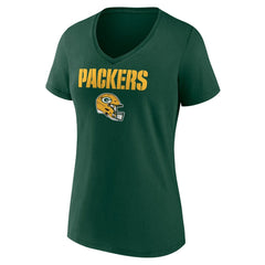 Green Bay Packers Women's Personalized Name & Number Team Wordmark V-Neck T-Shirt - Green sale