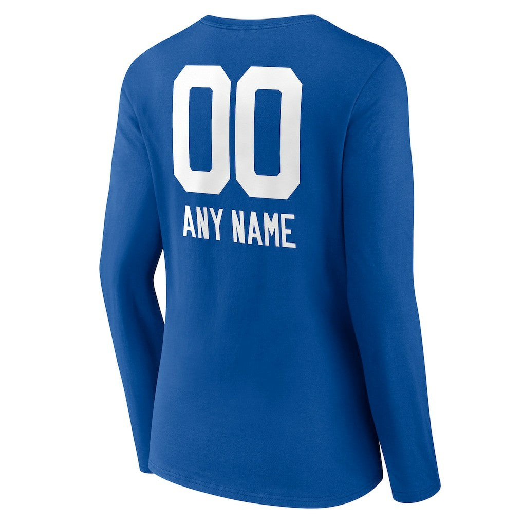 Indianapolis Colts Women's Personalized Name & Number Team Wordmark Long Sleeve V-Neck T-Shirt - Royal sale