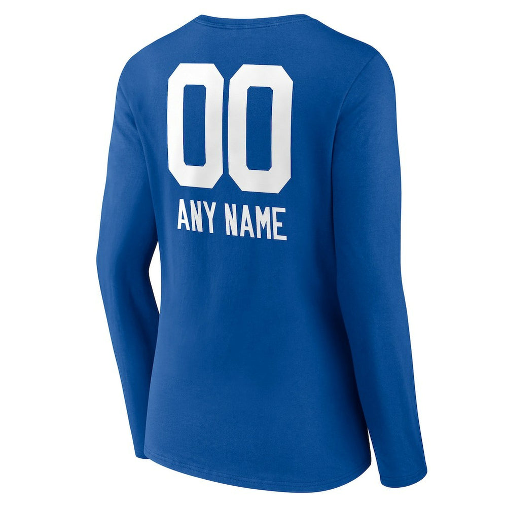 Indianapolis Colts Women's Personalized Name & Number Team Wordmark Long Sleeve V-Neck T-Shirt - Royal sale