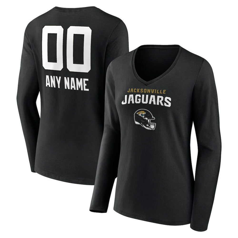 Jacksonville Jaguars Women's Personalized Name & Number Team Wordmark Long Sleeve V-Neck T-Shirt - Black online