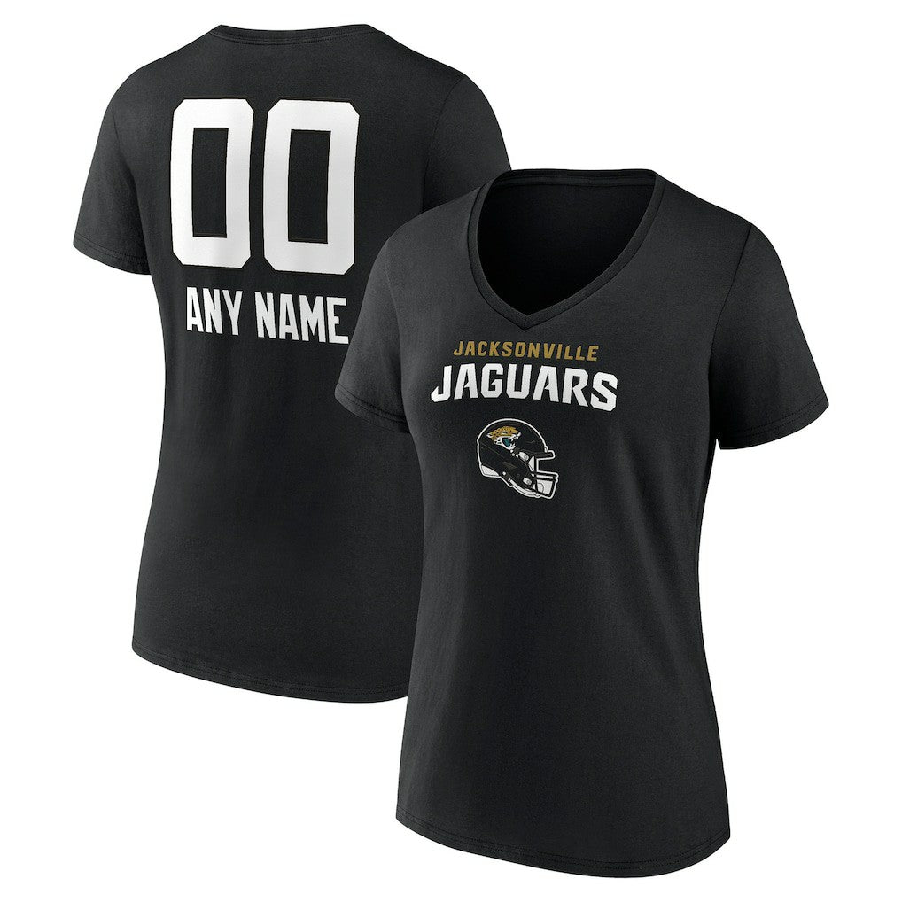 Jacksonville Jaguars Women's Personalized Name & Number Team Wordmark V-Neck T-Shirt - Black for sale
