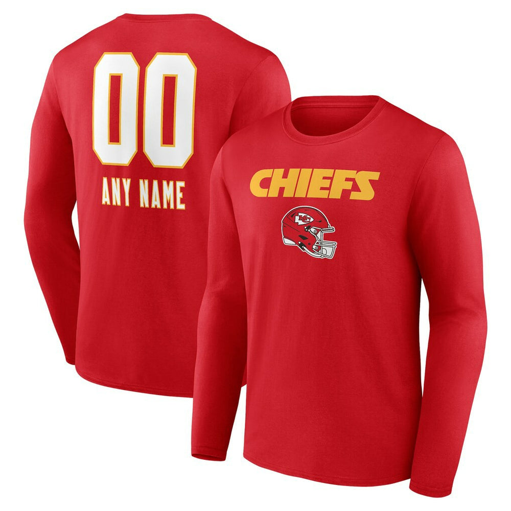 Kansas City Chiefs Personalized Name & Number Team Wordmark Long Sleeve T-Shirt - Red online
