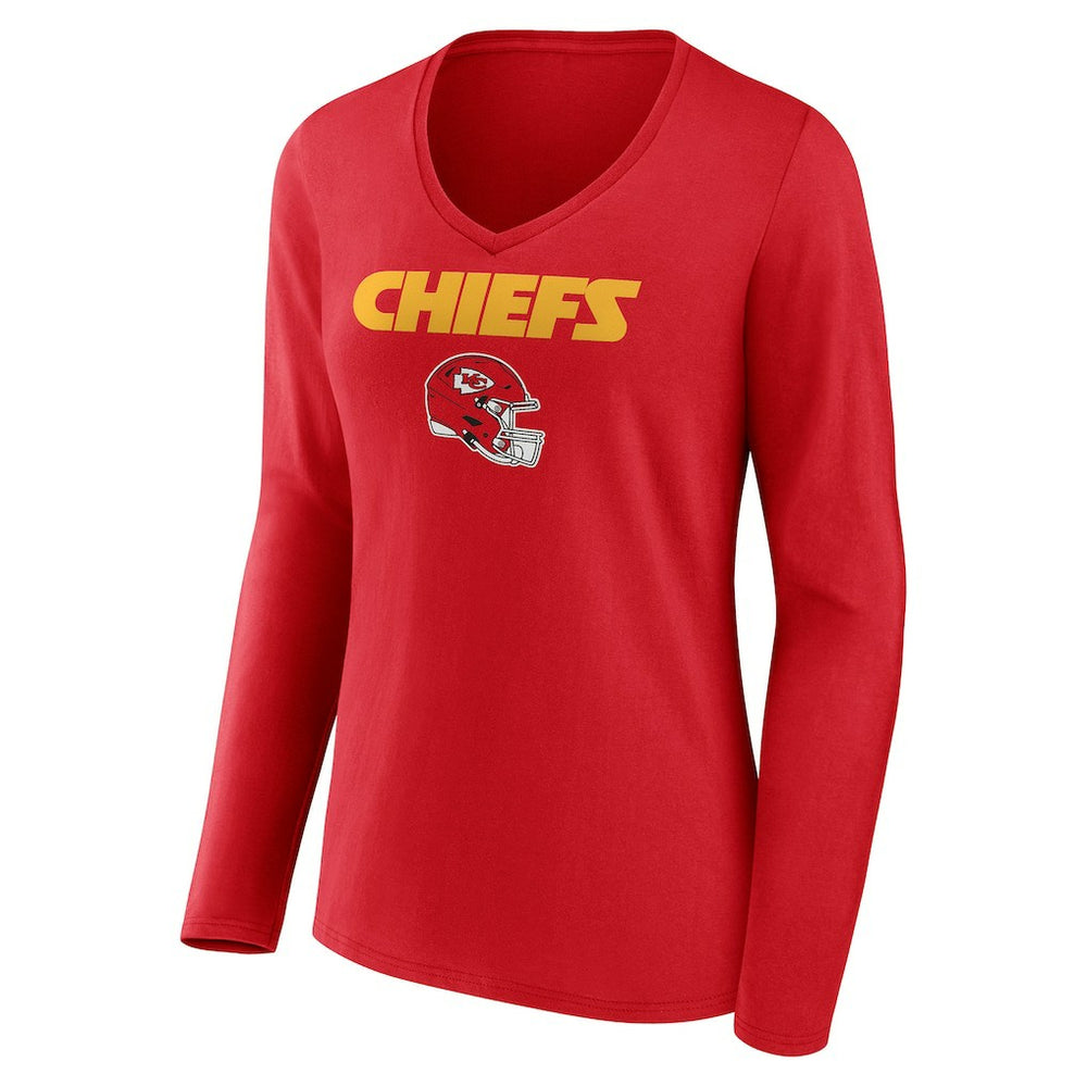 Kansas City Chiefs Women's Personalized Name & Number Team Wordmark Long Sleeve V-Neck T-Shirt - Red cheap