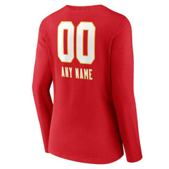 Kansas City Chiefs Women's Personalized Name & Number Team Wordmark Long Sleeve V-Neck T-Shirt - Red cheap