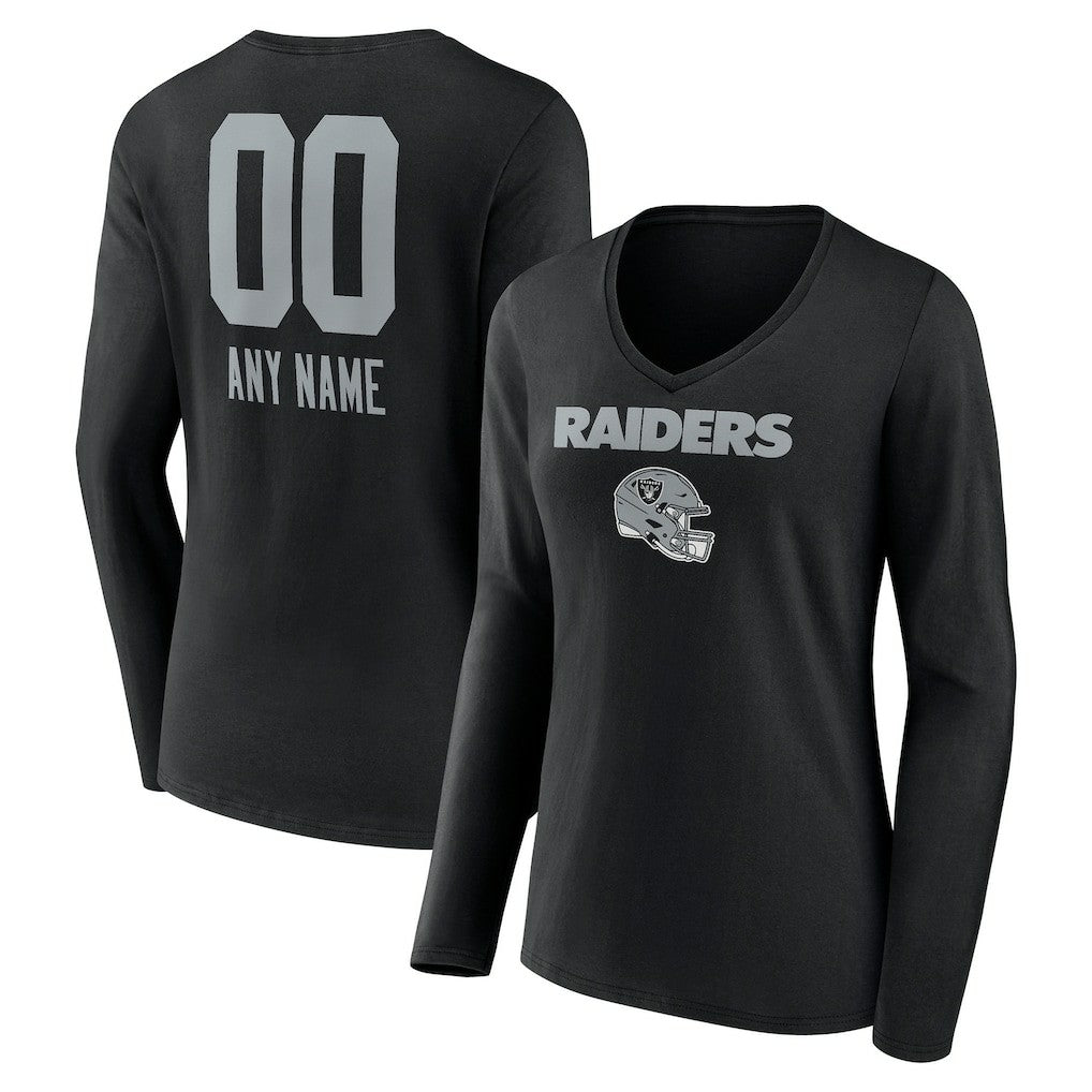 Las Vegas Raiders Women's Personalized Name & Number Team Wordmark Long Sleeve V-Neck T-Shirt - Black discount