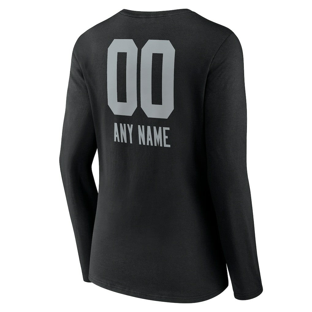Las Vegas Raiders Women's Personalized Name & Number Team Wordmark Long Sleeve V-Neck T-Shirt - Black discount