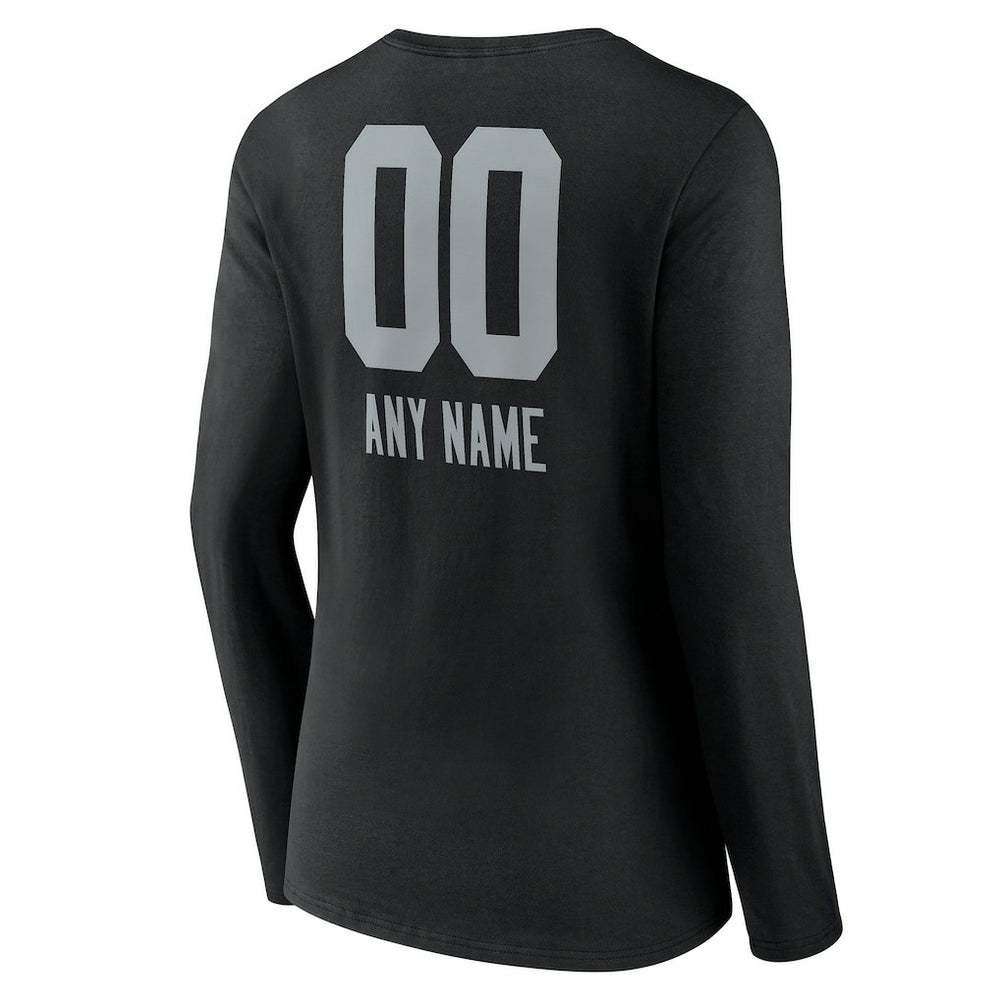Las Vegas Raiders Women's Personalized Name & Number Team Wordmark Long Sleeve V-Neck T-Shirt - Black discount