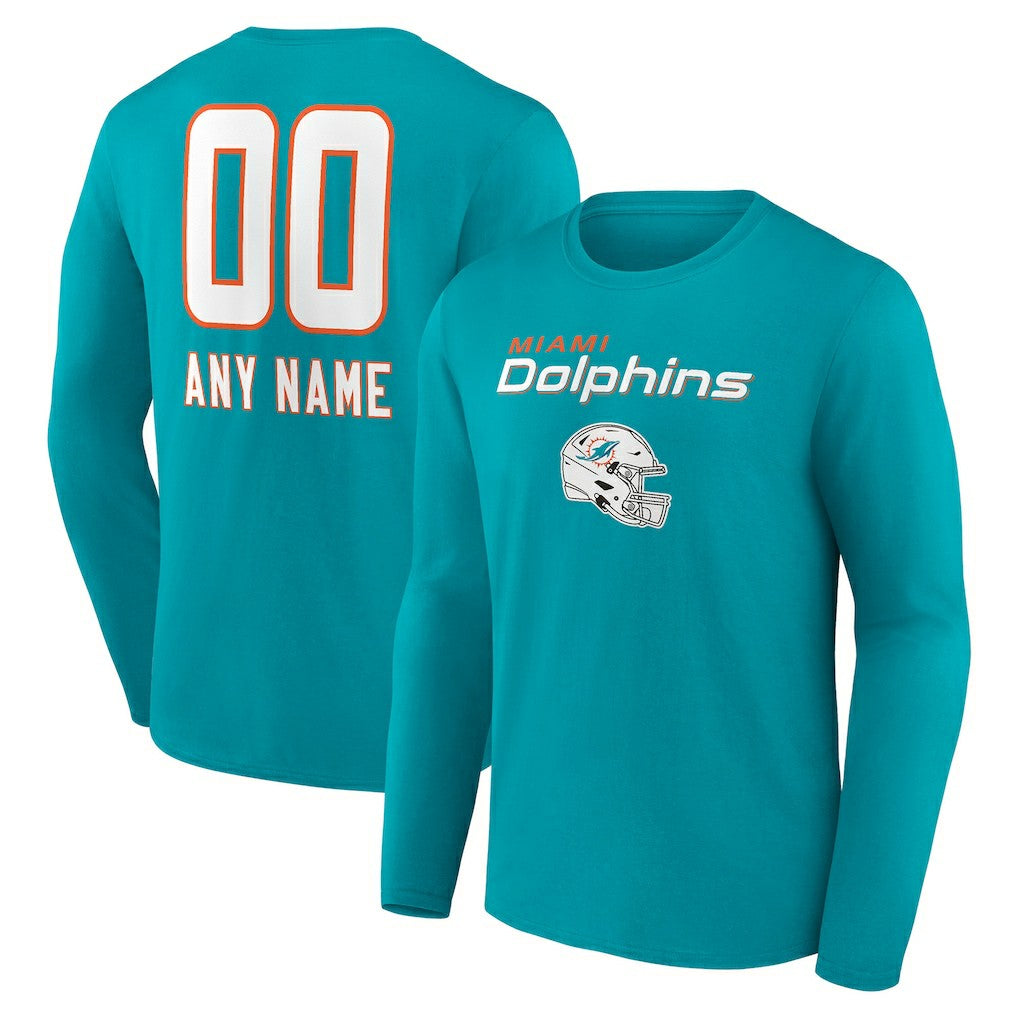 Miami Dolphins Personalized Name & Number Team Wordmark Long Sleeve T-Shirt - Aqua cheap